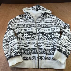 Mens 2XL Graphic Zip Hoodie Black White Tribal Skull Full Zip
